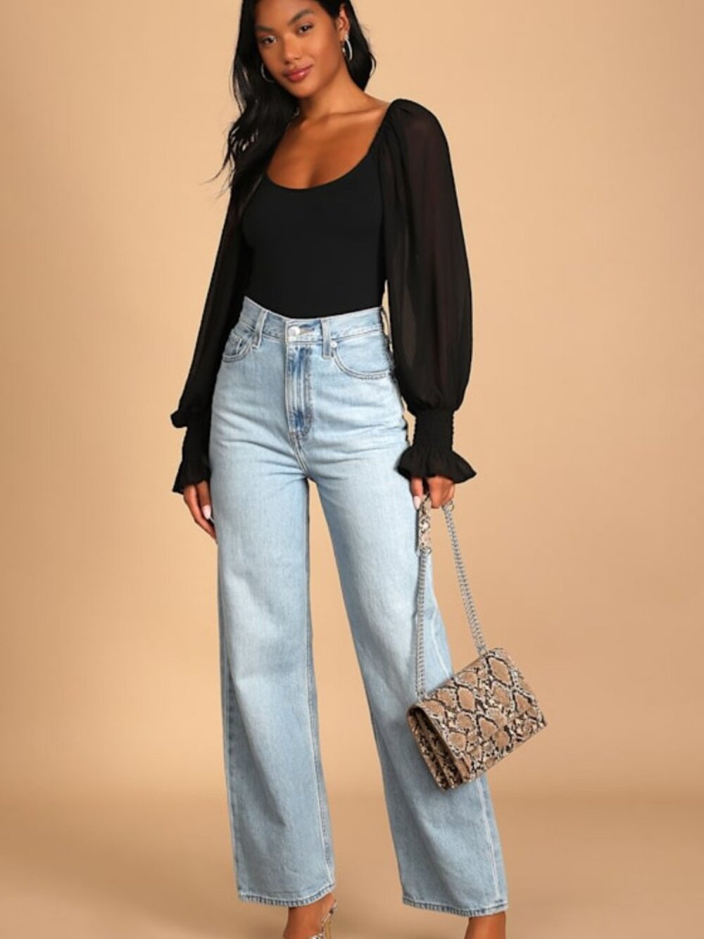 Lulus Chic To Chic Black Balloon Sleeve Bodysuit - Size S
